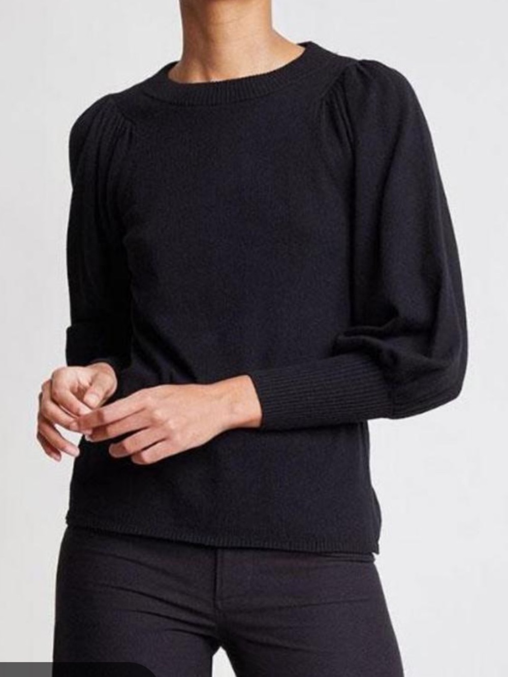 Loft black puff sleeve knit long sleeve crewneck sweater size small